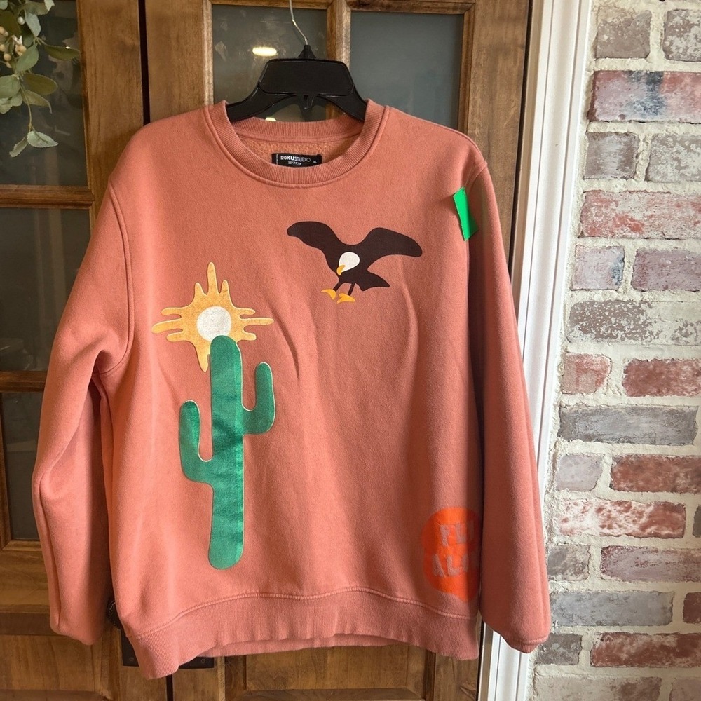ROKUSTUDIO Sweatshirt Mens Salmon Stay Wild Cactus Eagle Graphic‎ XL